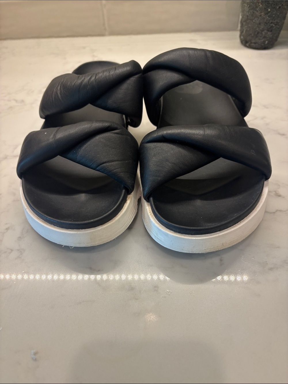 Sorel Black Double-Strap Padded Slide Sandals - Picture 7 of 8